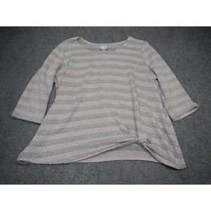 DB Sunday Women’s Tunic Top Sweater 3X‎ Pink Gray Striped Loose Knit 3/4 Sleeve